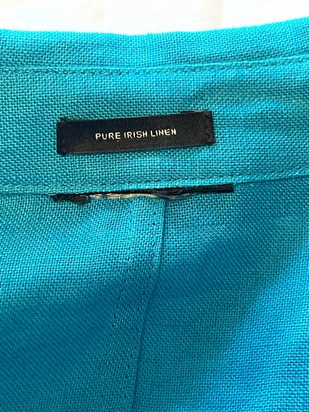 Irish Linen Turquoise Collared Blouse Button Front Cinched Waist 2X - Picture 9 of 11